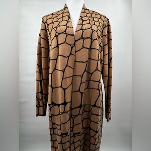 Alfani Geo Print Long Knit Cardigan Sz L/Tan, Black